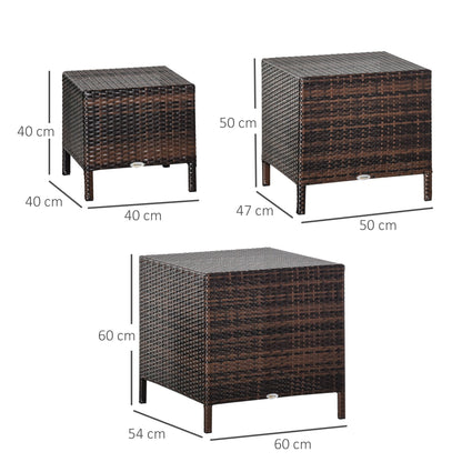 Outsunny 3 Pcs Rattan Nesting Tables Set-Brown