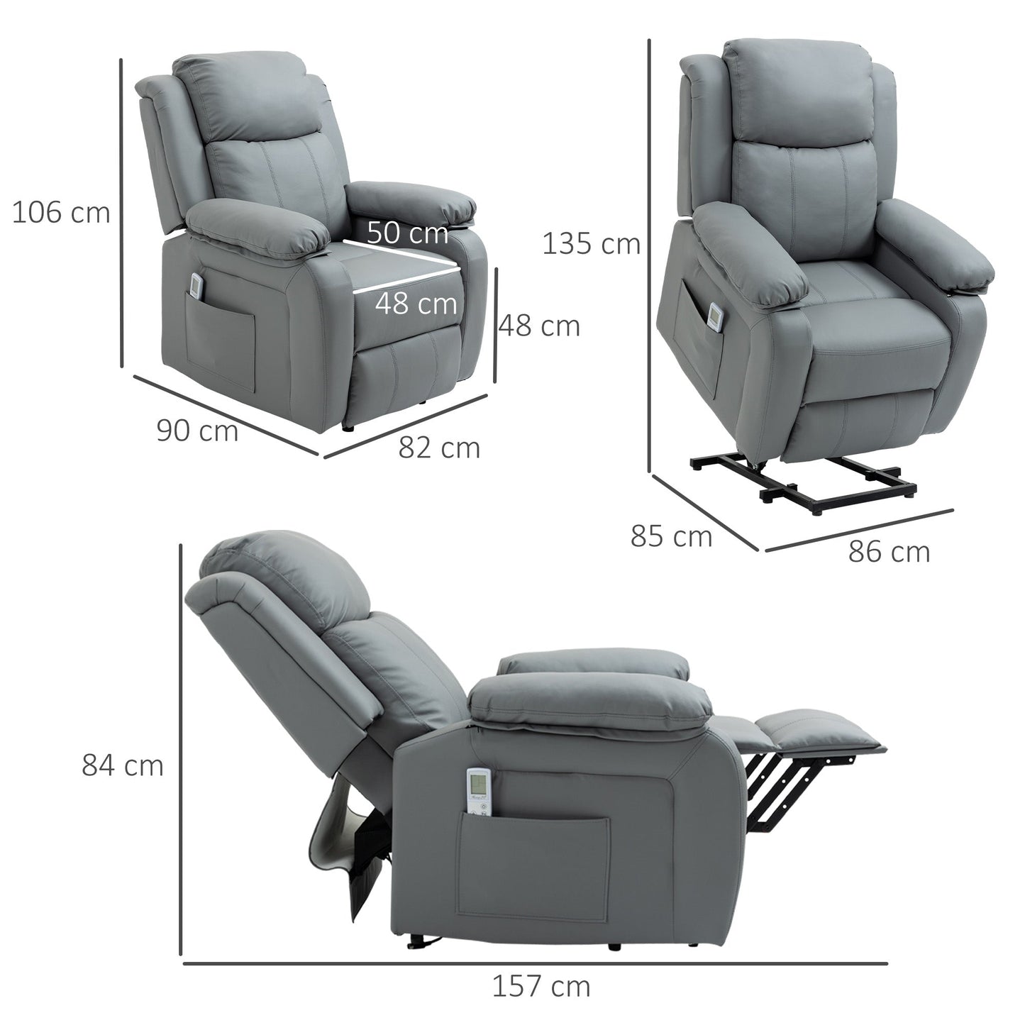 Homcom Electric Power Lift Recliner Chair Vibration Massage Reclining Chair with Remote Control and Side Pocket