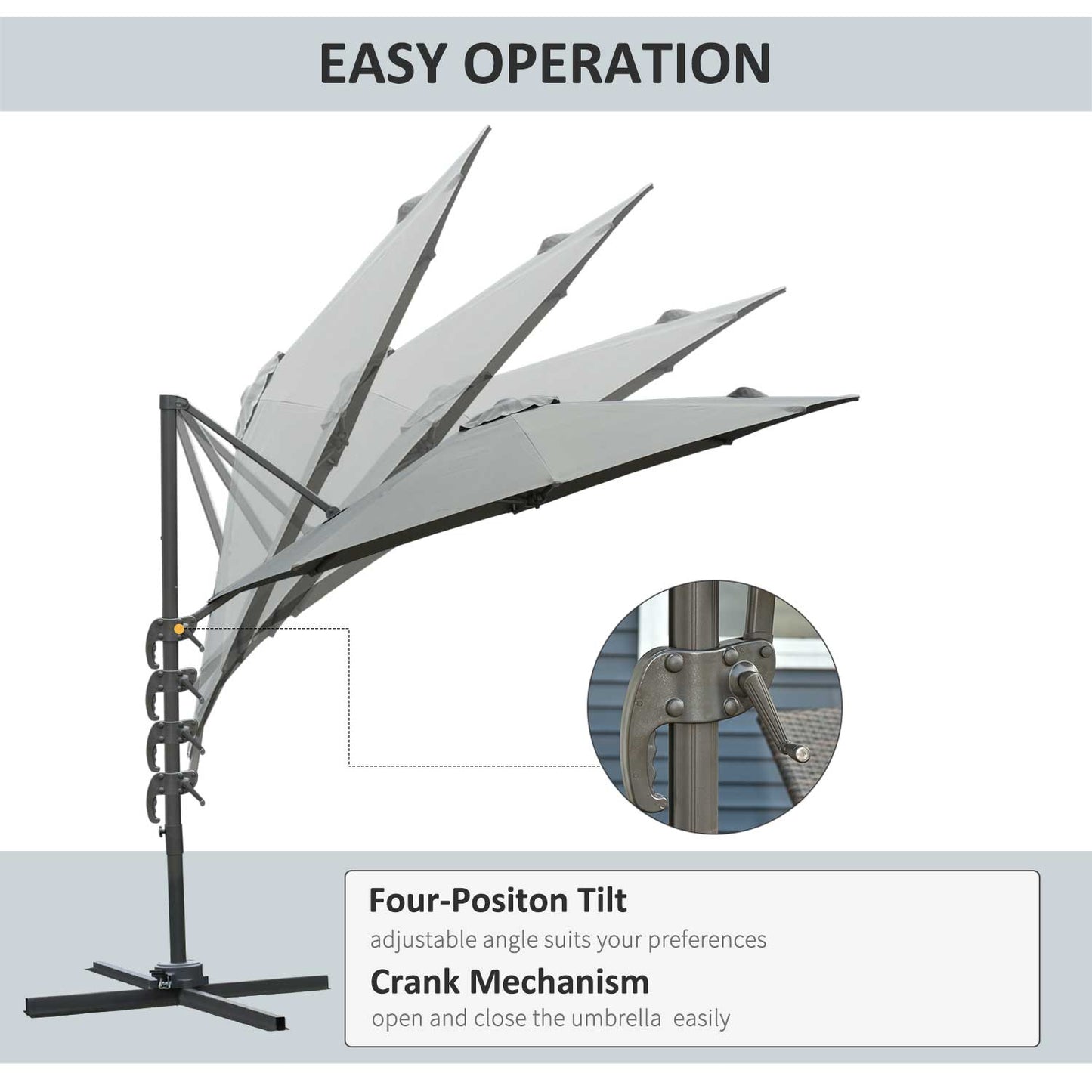 3M Offset Parasol Cantilever Hanging Umbrella 360° Rotation w/ Base Dark Grey