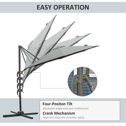 3M Offset Parasol Cantilever Hanging Umbrella 360° Rotation w/ Base Dark Grey