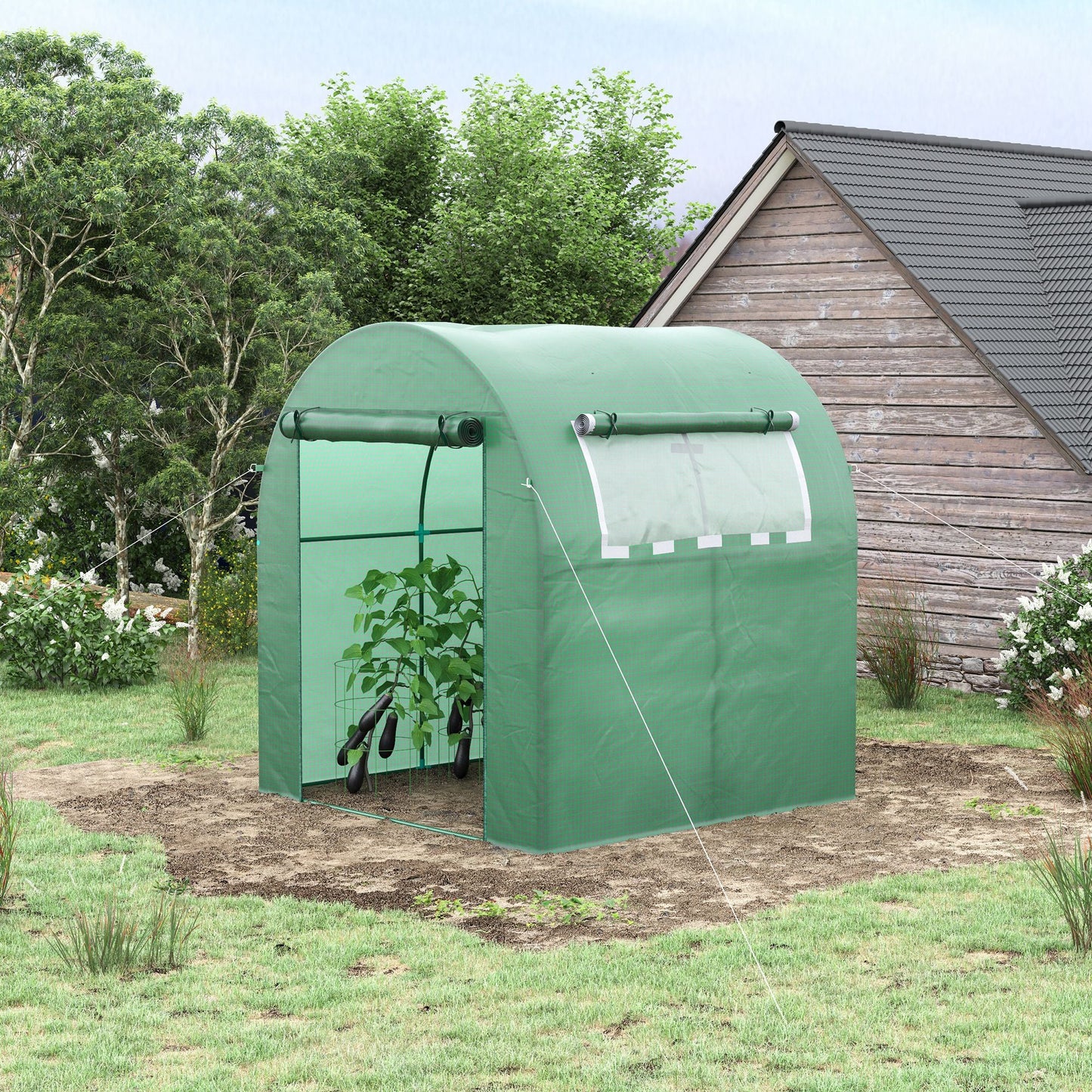 Outsunny Walk In Polytunnel Greenhouse Green House For Garden With Roll-Up Window And Door 1.8 X 1.8 X 2 M Green