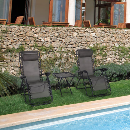 3-Piece Folding Zero Gravity Chairs Sun Lounger Table Set w/ Cup Holders Reclining Garden Yard Pool