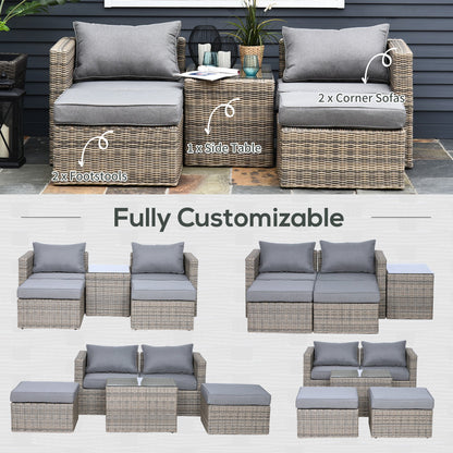 Outsunny 5 Pcs Rattan Garden Furniture Set W/ Tall Glass-Top Table Aluminium Frame Plastic Wicker Thick Soft Cushions Comfortable Outdoor Balcony Home Sofa - Brown