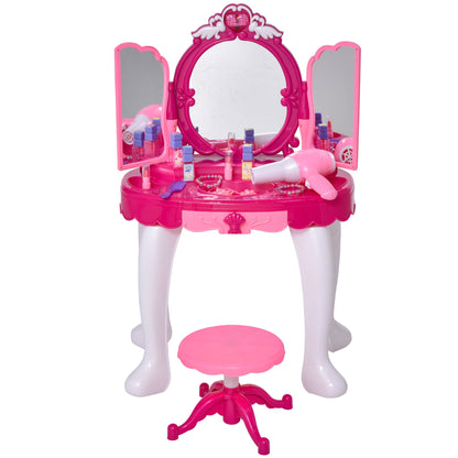 Kids Pretend Play Plastic Vanity Table Set w/ Sound Effect Purple/Red