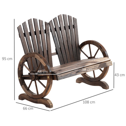 Outsunny Fir Logs Love Seats With Wheel-Shaped Armrests Large Load-Bearing Chair Natural Wood Grain