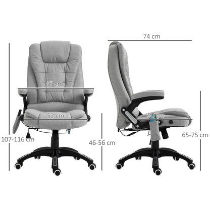 Vinsetto Massage Office Chair Recliner Ergonomic Gaming Heated Home Office Padded Linen-Feel Fabric & Swivel Base Light Grey