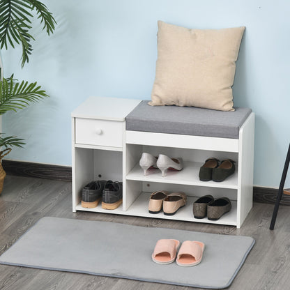 Multi-Storage Shoe Bench w/ Drawer 3 Compartments Cushioned Home Organisation Furniture Tidy Boots Hallway Entryway White