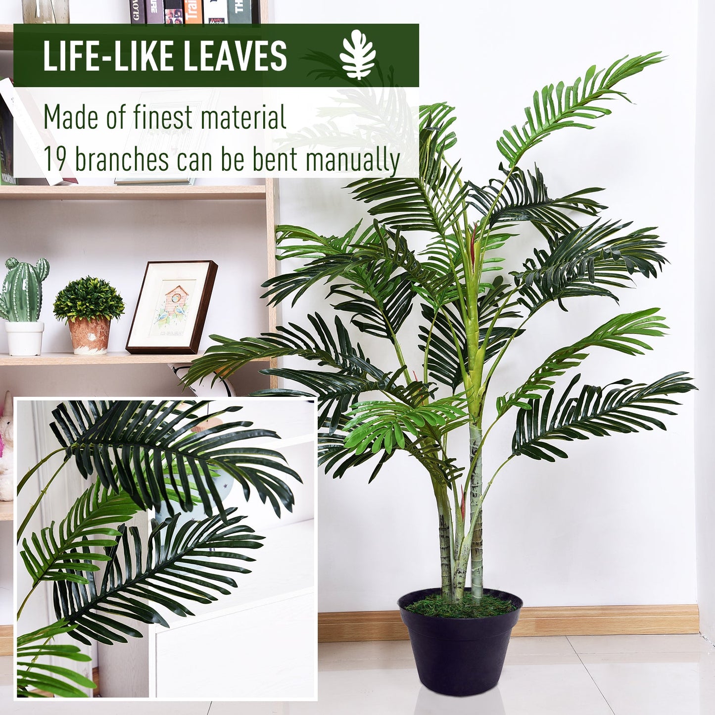 150cm5ft Artificial Palm Tree Decorative Indoor Faux Green Plant w/Leaves Home Décor Tropical Potted Home Office