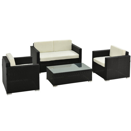 4 Seater Rattan Sofa Set Garden Rattan Furniture Wicker Steel Chair Seat Furniture Patio Rattan Garden Sofa Black