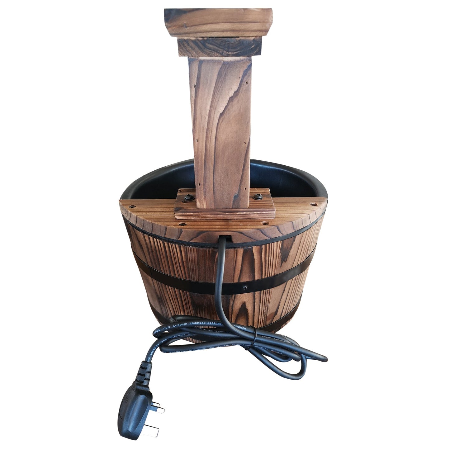 Wood Barrel Patio Water Fountain Garden Decorative Ornament Water Feature with Electric Pump