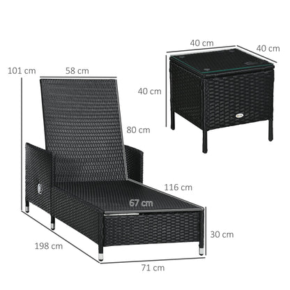 3-Pieces Rattan Sun Lounger