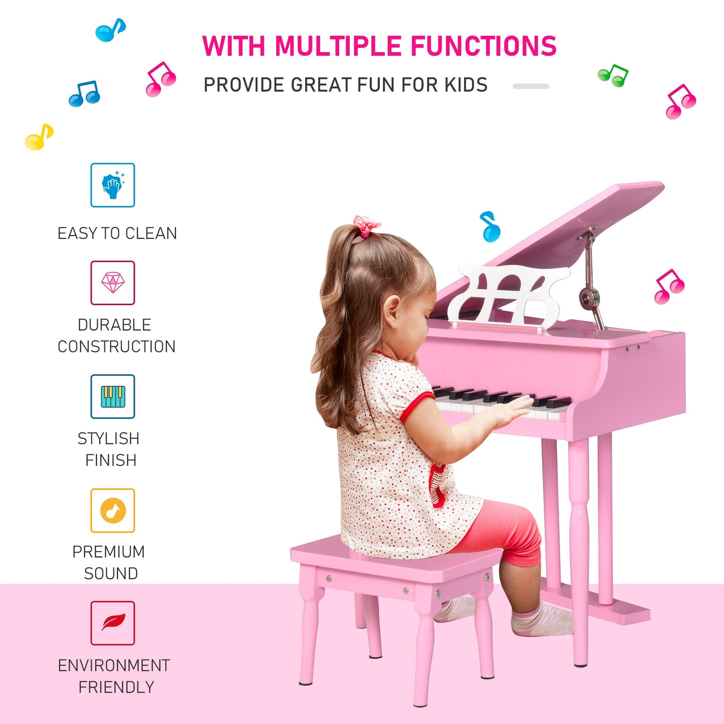 Homcom 30 Keys Mini Kids Piano For Child With Music Stand And Bench Best Gifts Toy