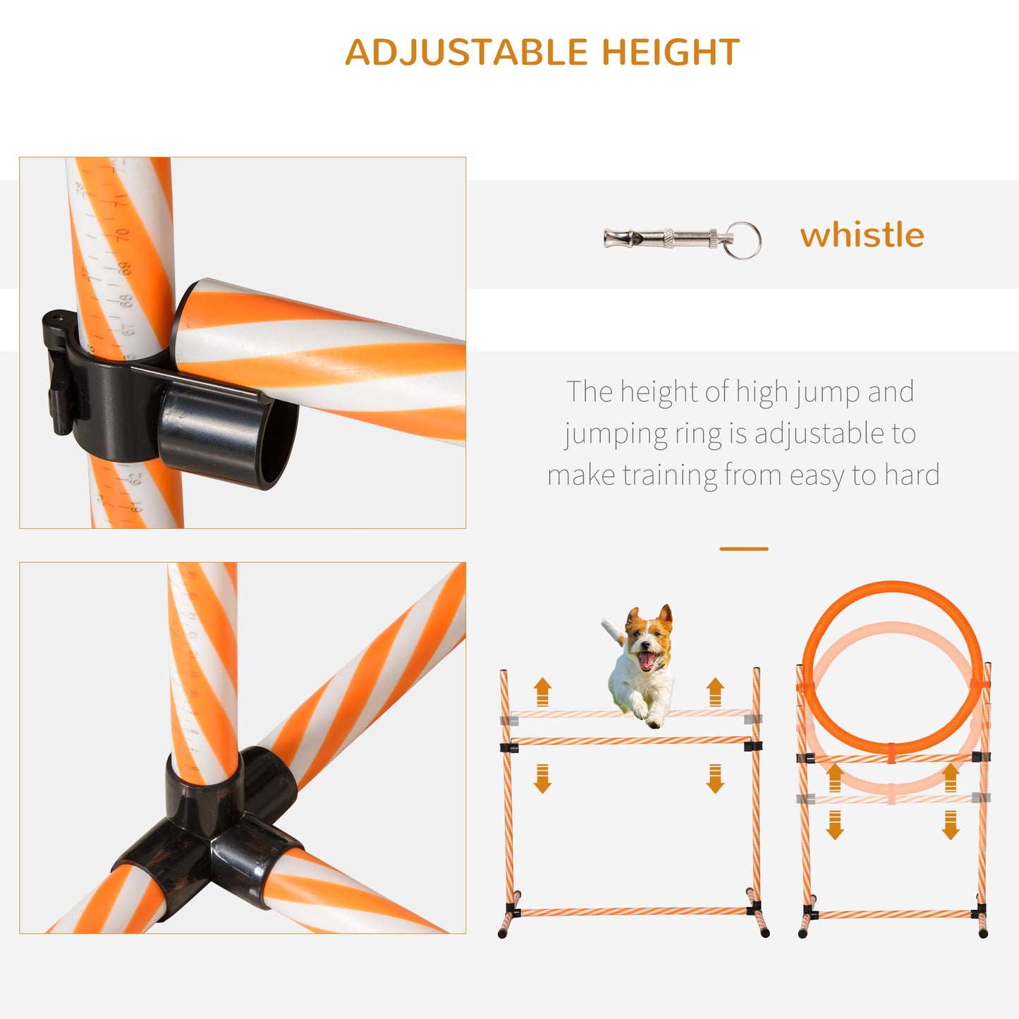 PawHut Pet Agility Training Equipment Dog Play Run Jump Hurdle Bar Obedience Training Set with Adjustable Height Jump Ring High Jumper Weave Poles Square Pause Box Carry Bag Whistle