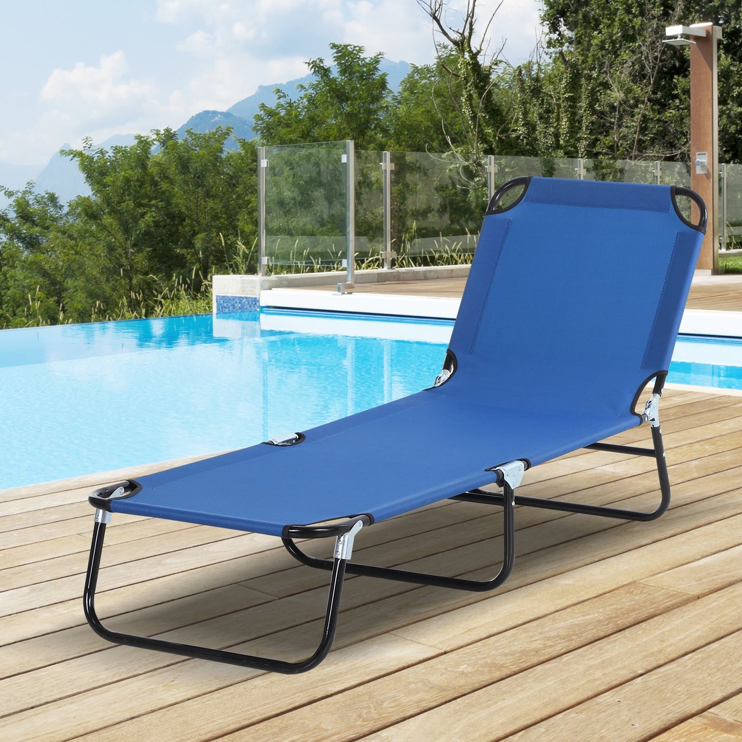 Portable Folding Sun Lounger With 5-Position Adjustable Backrest Relaxer Recliner with Lightweight Frame Great for Pool or Sun Bathing Blue