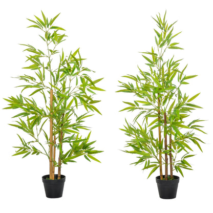 Outsunny Set Of 2 Artificial Bamboo Trees Decorative Plant With Nursery Pot For Indoor Outdoor Dcor 120cm