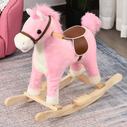 Kids Plush Rocking Horse w/ Sound Moving Mouth Wagging Tail Children Rocker Ride On Toy Gift 36 - 72 Months Pink