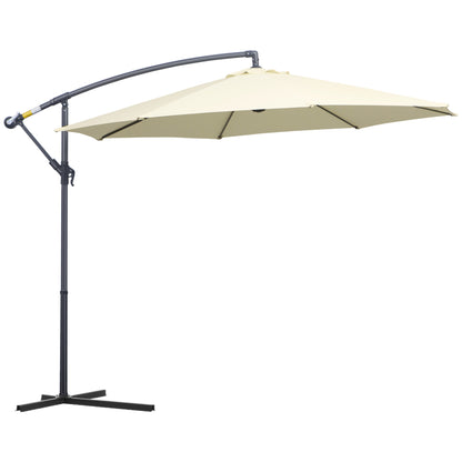 3 m Parasol Garden Sun Umbrella Banana Hanging Rattan Set Umbrella Cantilever - Cream white