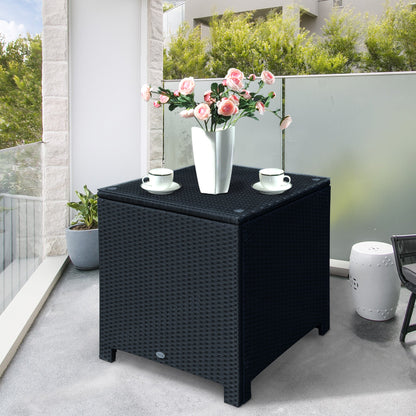 Rattan Garden Furniture Side Table Patio Frame Tempered Glass New -Black