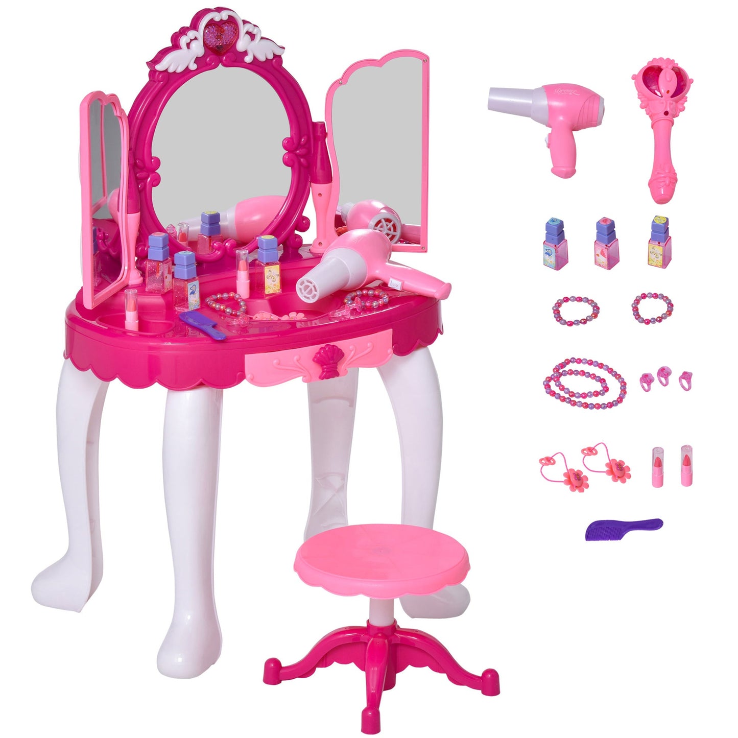 Kids Pretend Play Plastic Vanity Table Set w/ Sound Effect Purple/Red