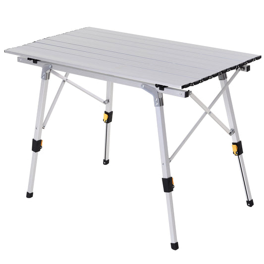 3FT Folding Aluminium Picnic Table Portable Camping Table Roll Up Top with Carrying Bag Silver