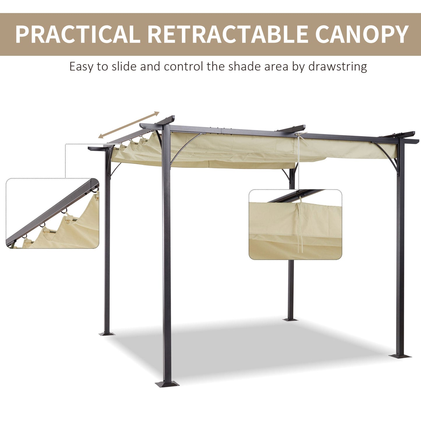 3 X 3M Metal Pergola With Retractable Roof