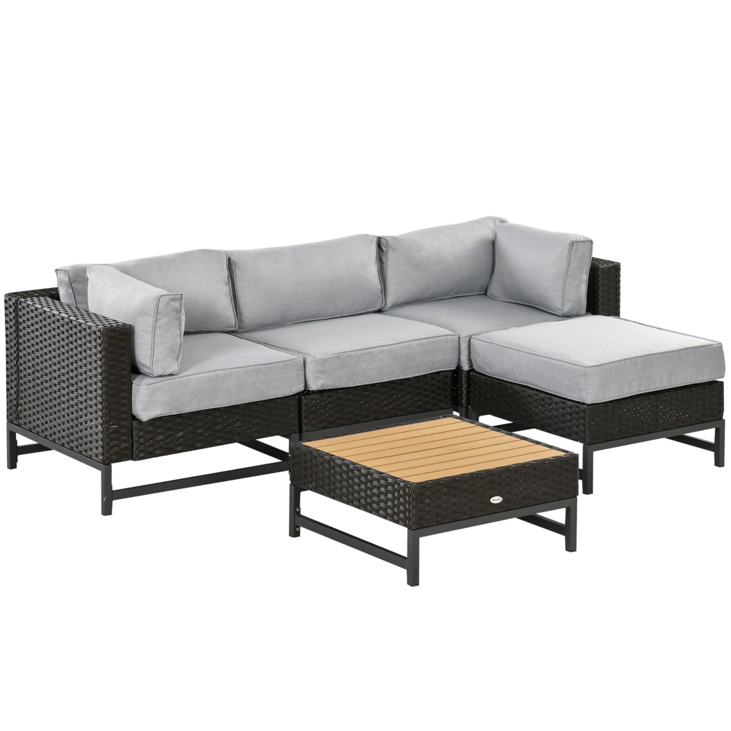 5-Piece Outdoor PE Rattan Corner Sofa Set with Cushions