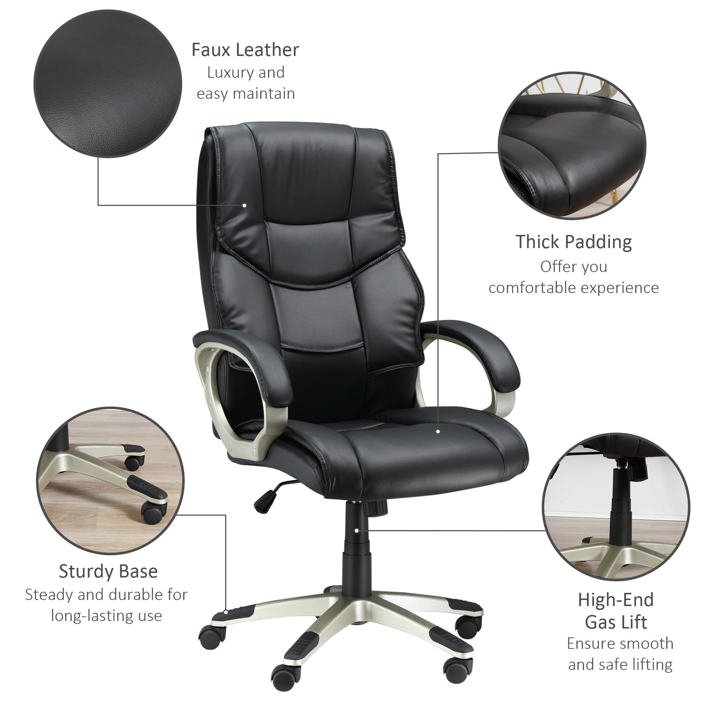 Homcom Home Office Chair High Back Computer Desk Chair With Faux Leather Adjustable Height Rocking Function Black