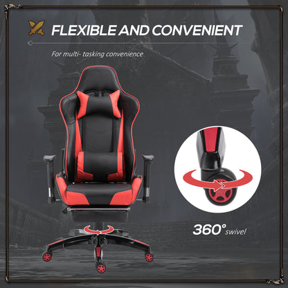 High-Back Gaming Chair Swivel Home Office Computer Racing Gamer Recliner Chair Faux Leather with Footrest