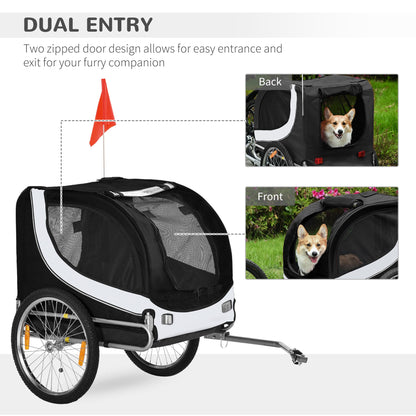 PawHut Folding Dog Bike Trailer Pet Bicycle Jogger Travel Carrier-Black & White