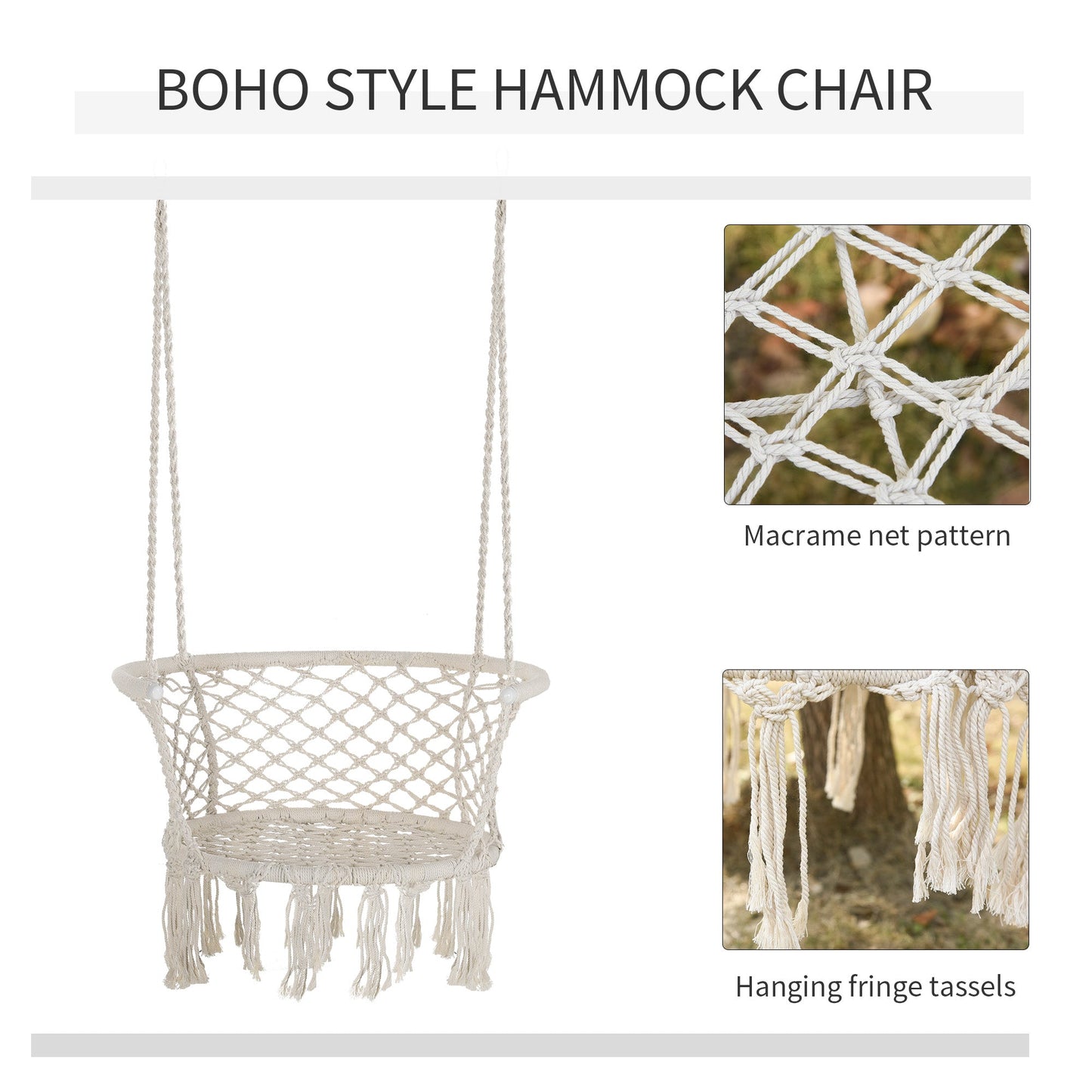 Outdoor Hanging Rope Chair with Cotton Rope