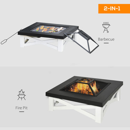 Metal Large Firepit Outdoor 3 in 1 Square Fire Pit Brazier w/ BBQ Grill