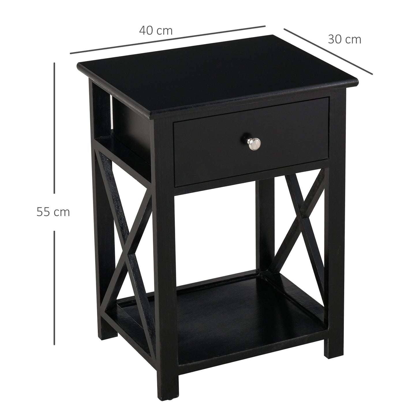 End Table Sofa Side Table with Drawer X Bar Bottom Storage Shelf