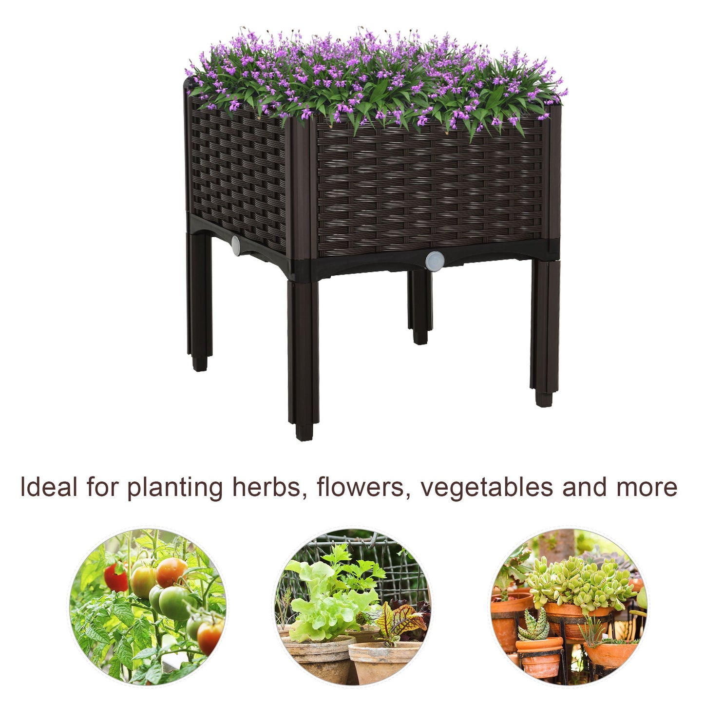 Set of 1 26L Garden Raised Bed Elevated Patio Flower Plant Planter Box PP Vegetables Planting Container