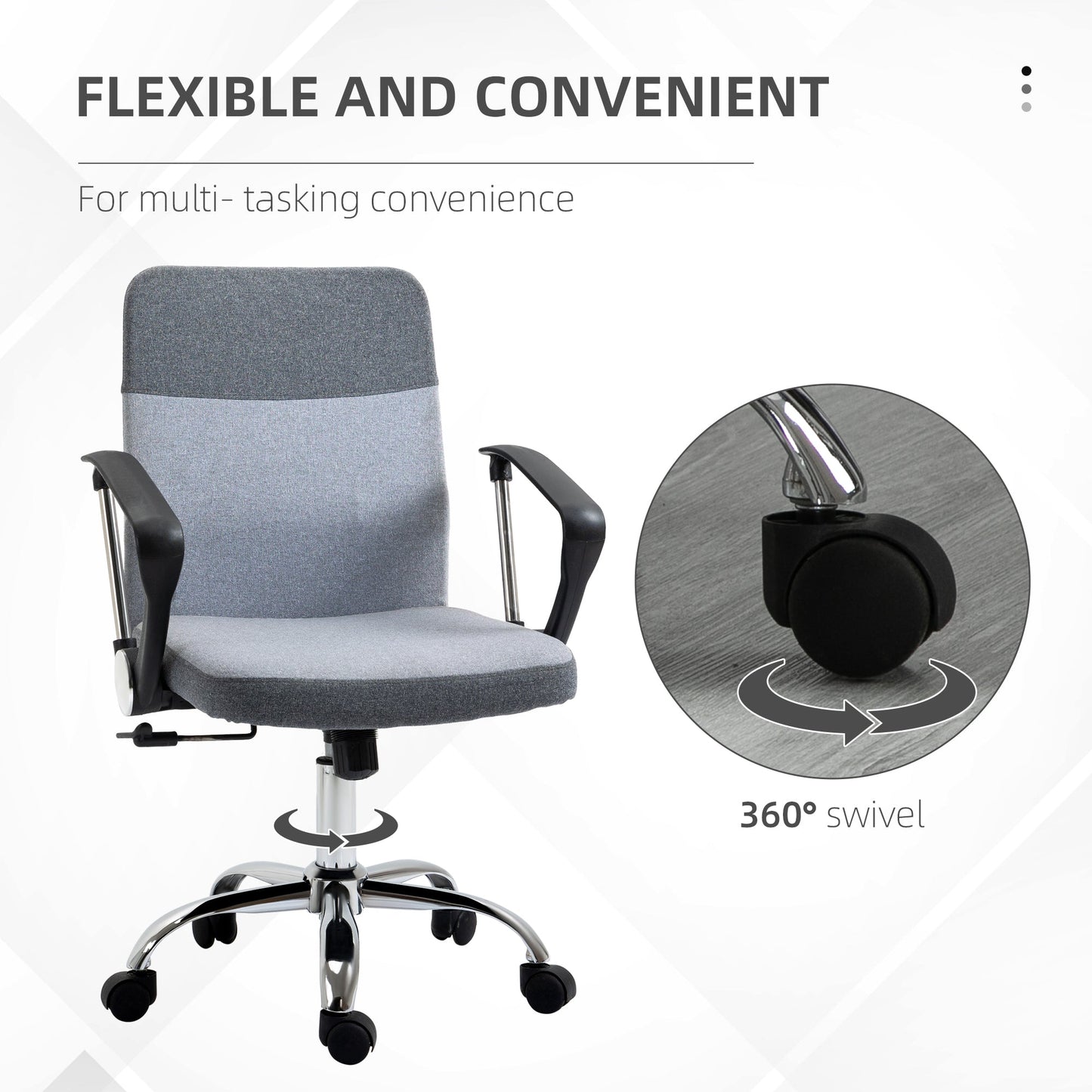 Vinsetto Office Chair Linen Fabric Swivel Computer Desk Chair Home Study Adjustable Chair with Wheels