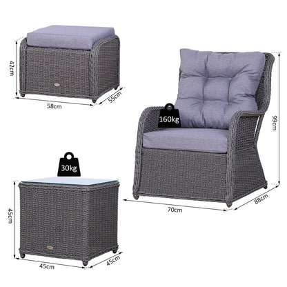 5-Piece Deluxe Garden Rattan Furniture Sofa Chair & Stool Table Set Patio Wicker Weave Furniture Set Aluminium Frame Fully-assembly - Grey