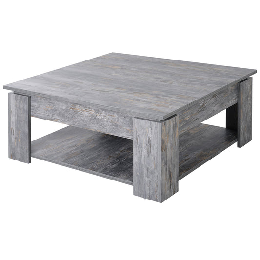 2 Tier Wood Coffee Table Side Table Bottom Storage Shelf Simple Modern Living Room Grey Wood Grain