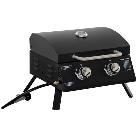 2 Burner Gas BBQ Grill Outdoor Portable Folding Tabletop Barbecue w/ Lid