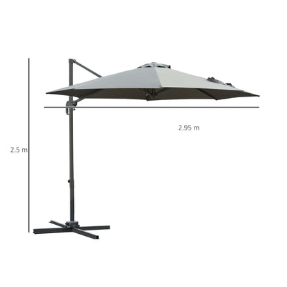 3M Offset Parasol Cantilever Hanging Umbrella 360° Rotation w/ Base Dark Grey