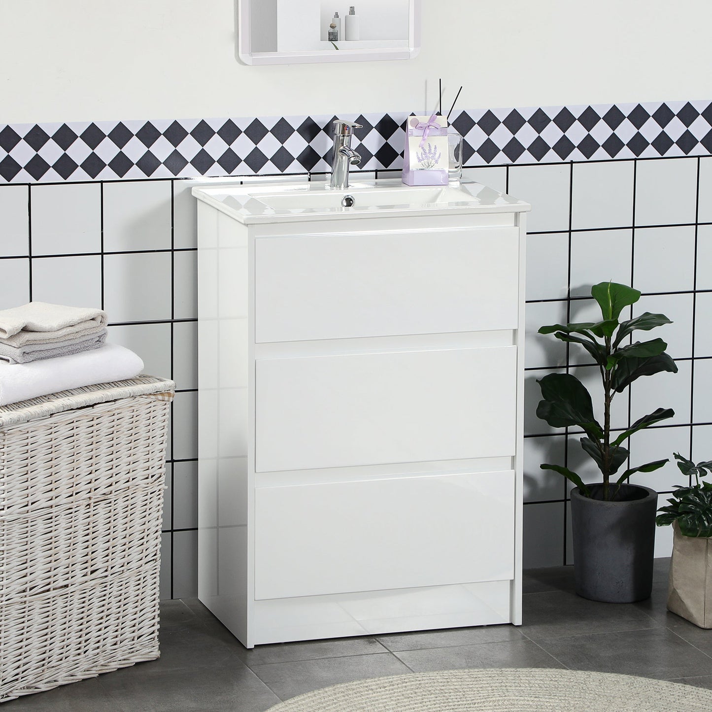 kleankin 600mm Bathroom Vanity Unit with Basin and Single Tap Hole