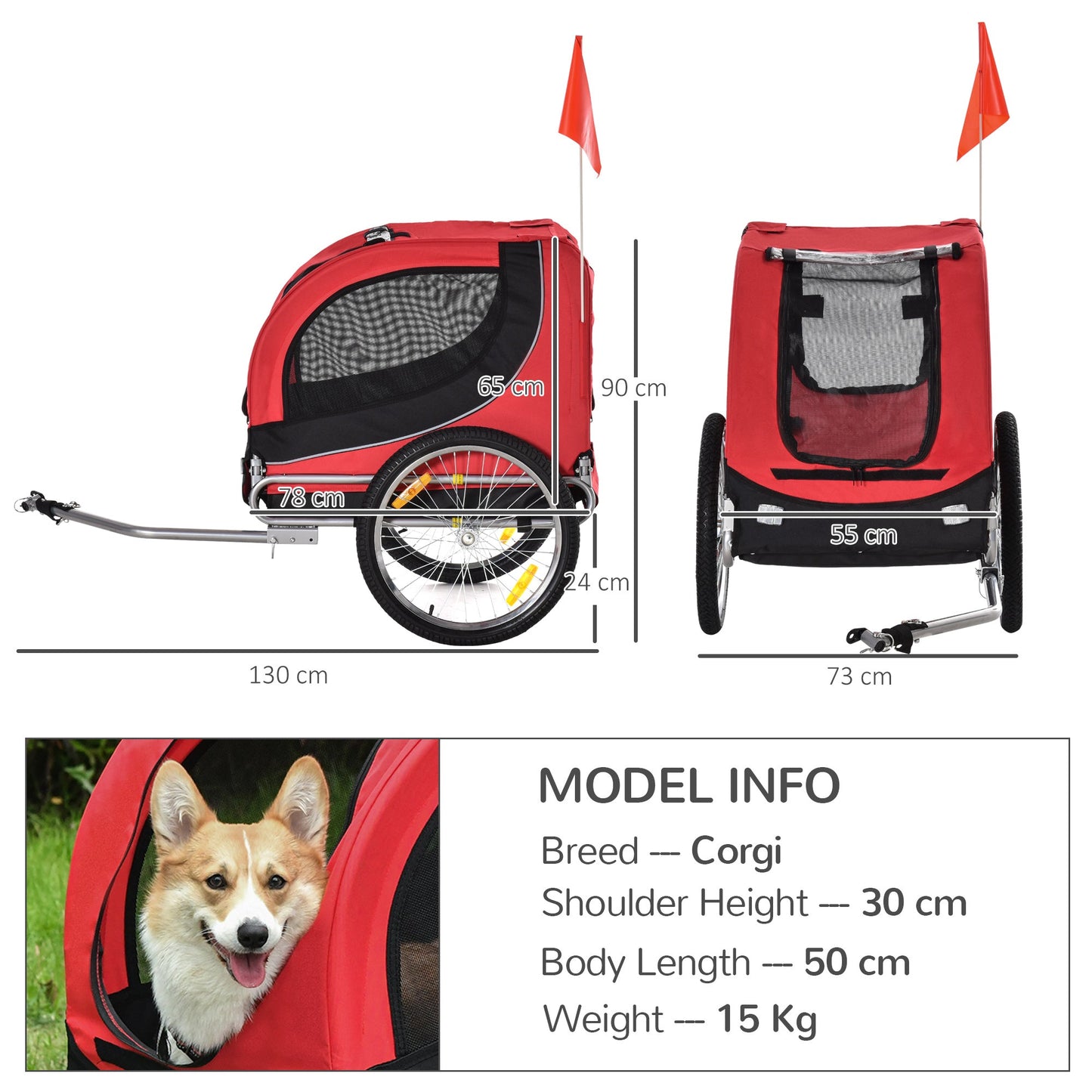 PawHut Folding Bicycle Pet Trailer W/Removable Cover-Red