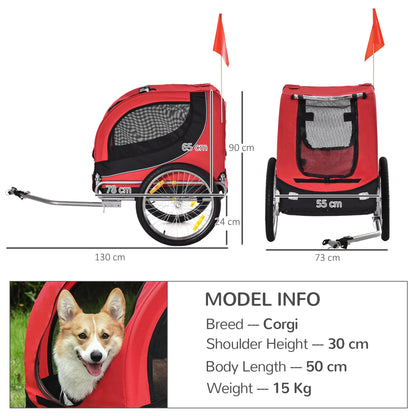 PawHut Folding Bicycle Pet Trailer W/Removable Cover-Red