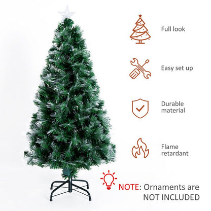 Homcom 4FT Tall Artificial Tree Fiber Optic Colorful LED Pre-Lit Holiday Home Christmas Decoration with Flash Mode - Green