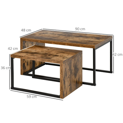 Homcom Set Of 2 Coffee Tables Industrial Style Tea Table