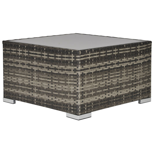 Square PE Wicker Rattan Table with Glass Top - Dark Grey