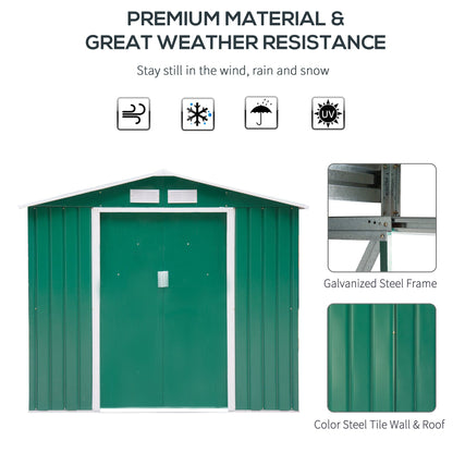 Galvanised 7 x 4' Double Door Apex Garden Shed Lockable Steel Green by Steadfast