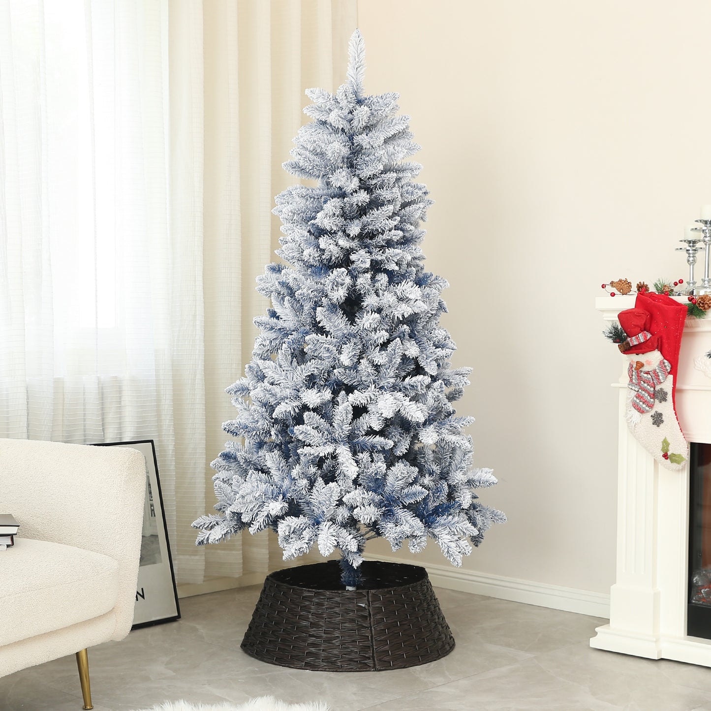 5ft Christmas Tree Artificial - White Frosted Green  450 Tips