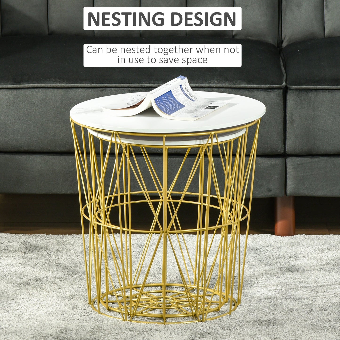 Set of 2 Nesting Side Tables with Storage