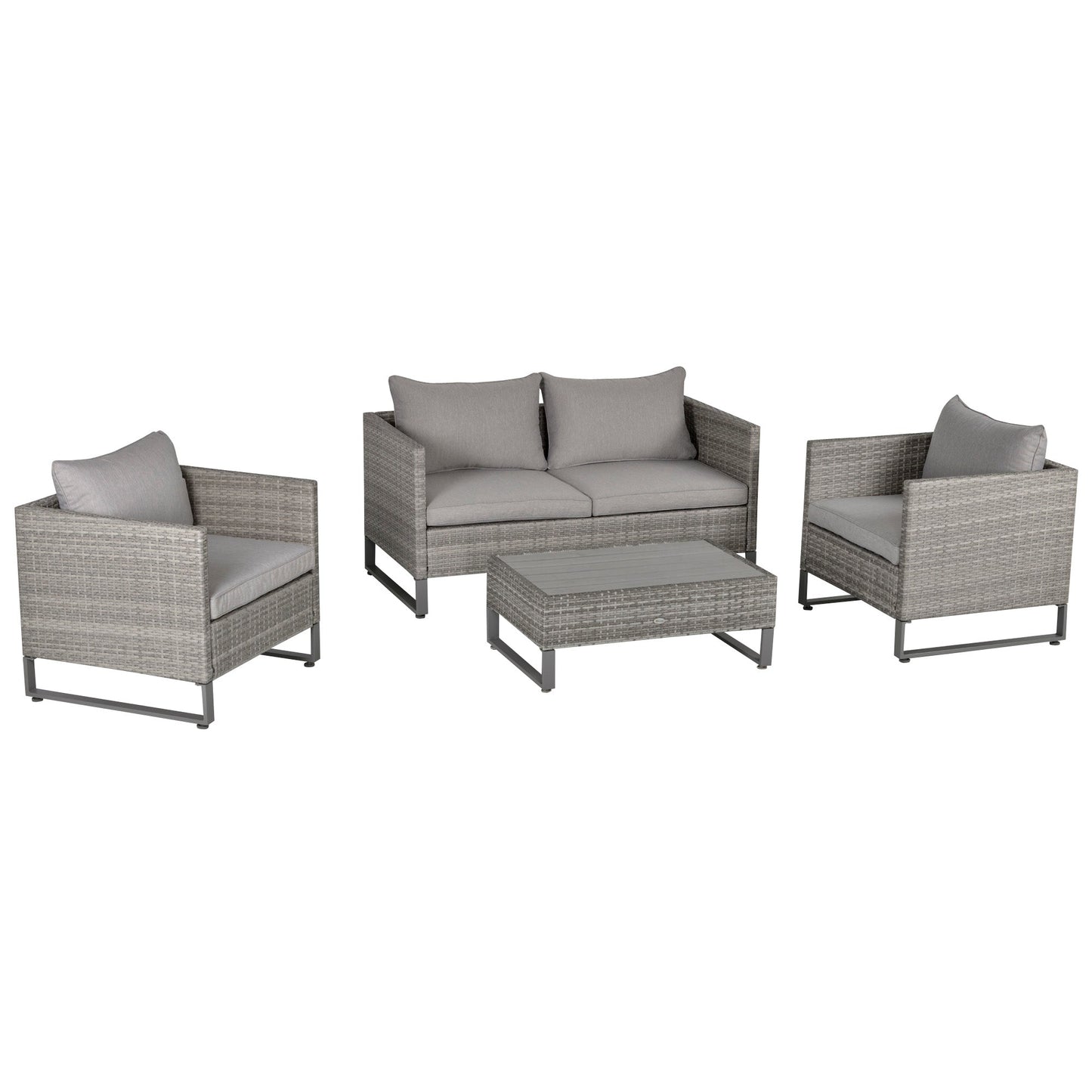 4-Pieces PE Rattan Garden Furniture with Cushion