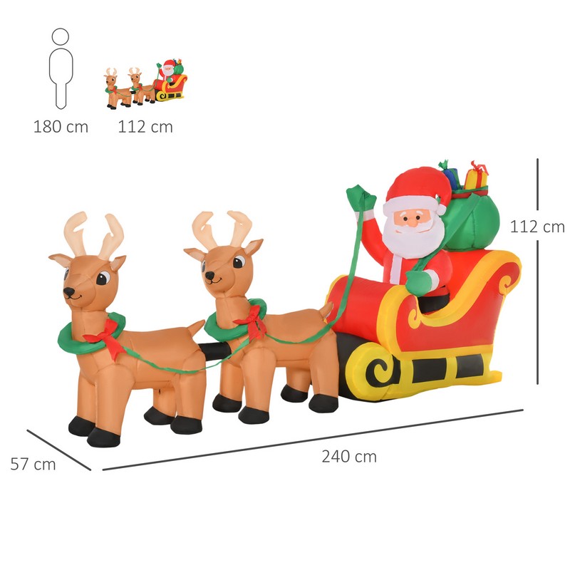 8ft Christmas Inflatable Santa Claus on Sleigh