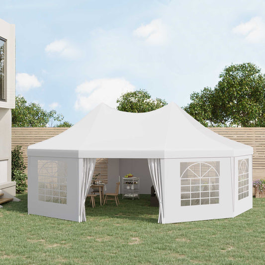 10 Sides Decagonal Garden Gazebo Marquee Party Tent Wedding Canopy Outdoor Heavy Duty Metal Frame 8.9m x 6.5m - White